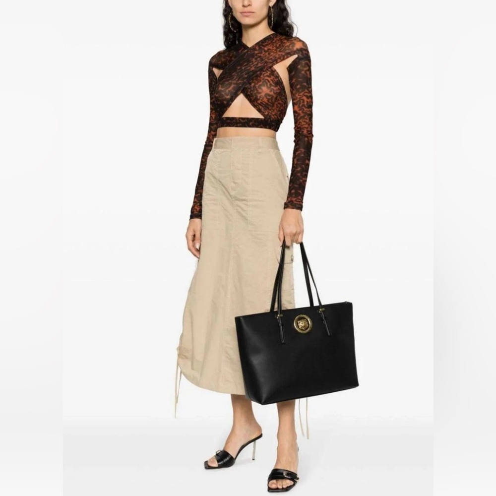 New JUST CAVALLI by Roberto Cavalli Signature Tiger Motif Tote Black